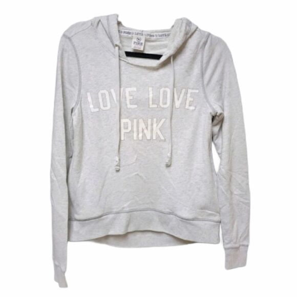 𝅺PINK "LOVE LOVE PINK" GRAY HOODIE - Picture 1 of 4